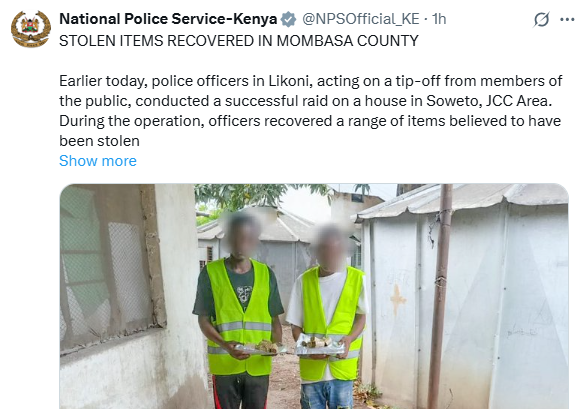 Statement by the NPS. PHOTO/Screengrab by K24 Digital
