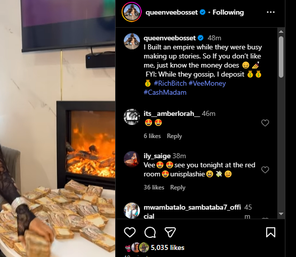 Kenyan socialite Vera Sidika showing off her money. PHOTO/@queenveebosset/Instagram