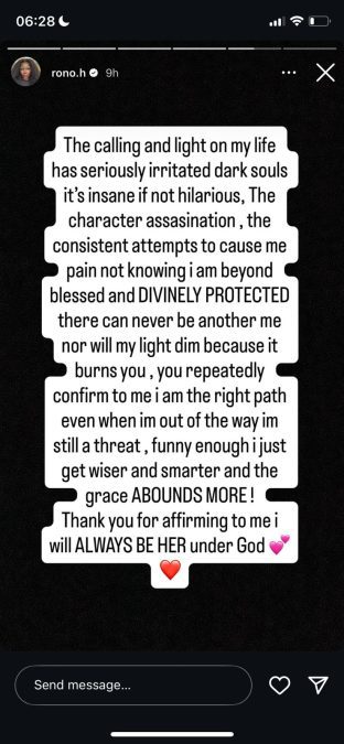 A post shared by Ronoh on her Instagram stories on Wednesday, July 2, 2025. PHOTO/Screengrab by K24 Digital from @rono.h