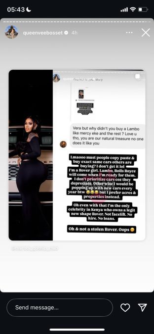 A post shared by socialite Vera Sidika on Saturday, July 26, 2025. PHOTO/Screengrab by K24 Digital from @queenveebosset