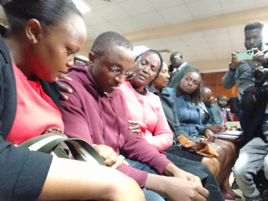 Ndiangui Kinyagia, a social media activist, pictured alongside his family at the Milimani High Court on July 3, 2025. PHOTO/Zipporah Ngwatu