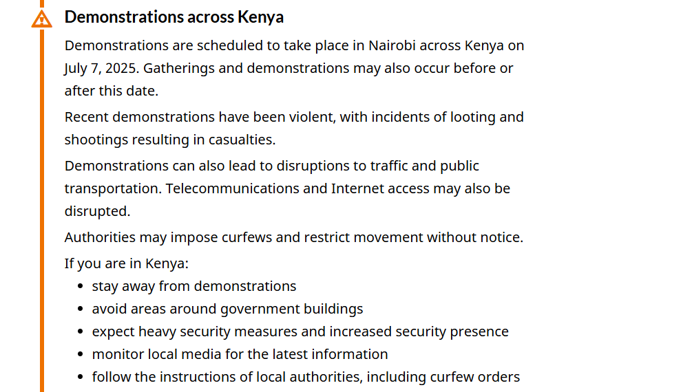 Canada travel advisory