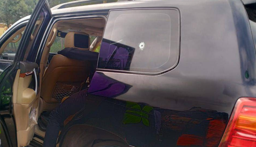 A vehicle with a bullet hole on its side from the police standoff in Kigumo on July 27, 2025. PHOTO/https://web.facebook.com/JamleckIrunguKamau