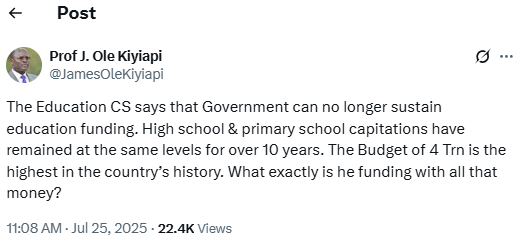 A screenshot of the statement by James Ole Kiyiapi. PHOTO/@JamesOleKiyiapi/X