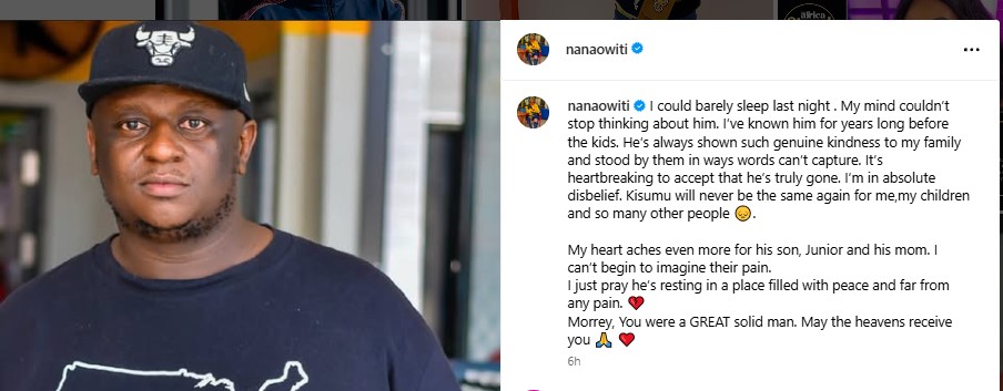 Digital content creator and influencer Nana Owiti mourns Kisumu promoter. PHOTO/@nanaowiti/Instagram