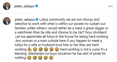 Salasya defends Luhya's work ethic