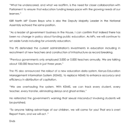 Statement by the Ministry of Education on the free basic education programme. PHOTO/@_BasicEdu/X