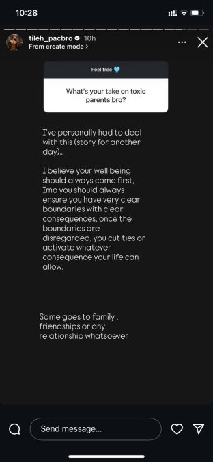 Tileh's post. PHOTO/Screengrab by K24 Digital of Instagram story by @tileh_pacbro