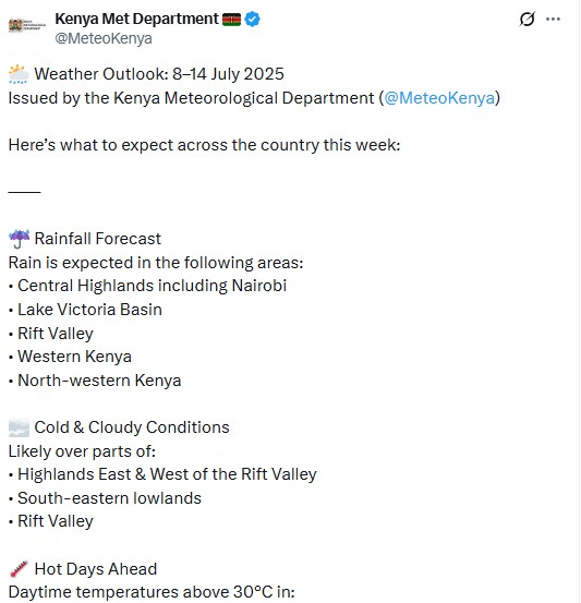 The Kenya Meteorological Department's weather  advisory