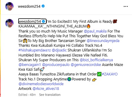Weezdom announces the release of his first music album 