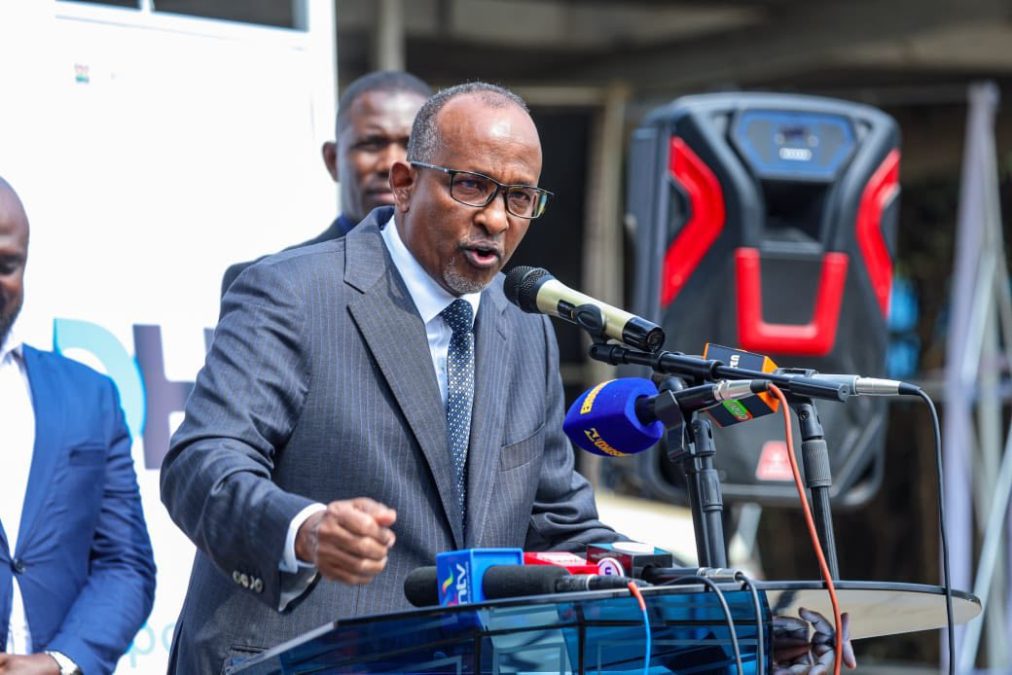 Health CS Aden Duale speaks to the media during a past meeting. PHOTO/https://www.facebook.com/MinstryofHealthKE