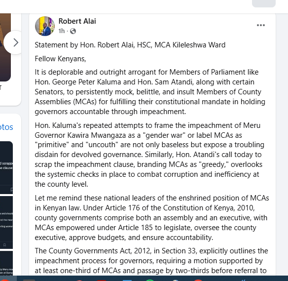 Statement by Robert Alai slamming MPs Kaluma and Atandi. PHOTO/Screengrab by K24 Digital.