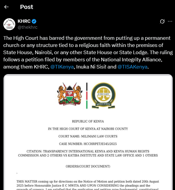 A post shared by KHRC on X. PHOTO/Screengrab by K24 Digital from @thekhrc
