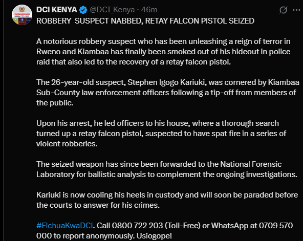 A post shared by DCI on X. PHOTO/Screengrab by K24 Digital from @DCI_Kenya