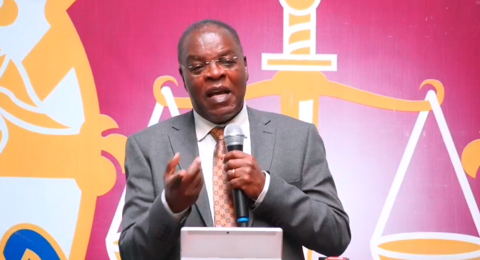 EACC Chairperson David Oginde gestures as he delivers a speech. PHOTO/Screengrab by K24 Digital.