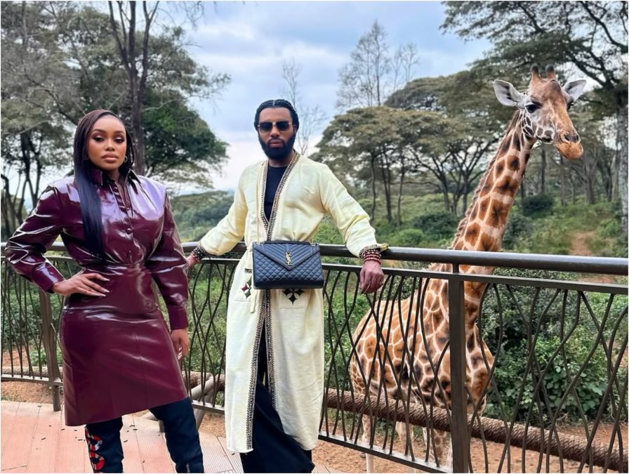 Nigerian celebrity stylist and fashion entrepreneur Swanky Jerry and actress Minnie Cayy at Girraffe Centre. PHOTO/ swankyjerry/Instagram