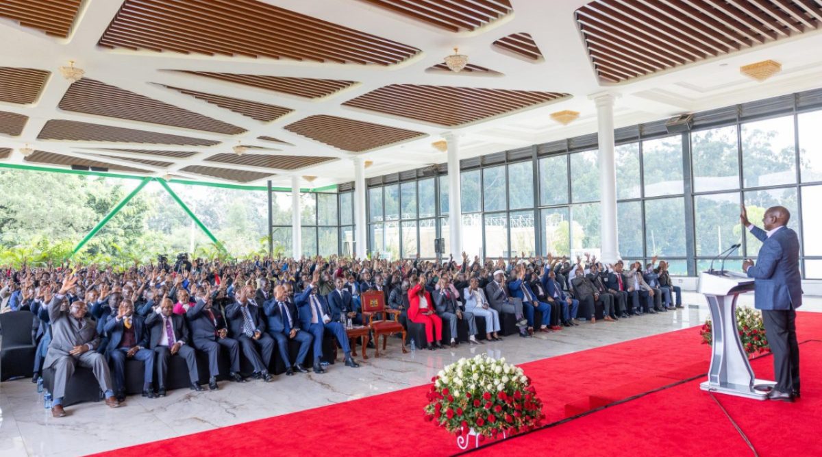 President William Ruto addresses leaders during a meeting at State House, Nairobi, on Friday, July 4, 2025.PHOTO/@WilliamsRuto/x