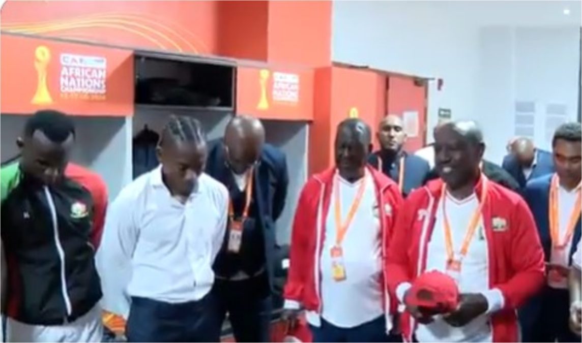 President William Ruto praying for Harambee Stars after win against Zambia