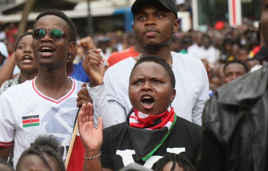 Kenyans in Nairobi CBD watching Harambee Stars’ match against Zambia on Sunday, August 17, 2025, PHOTO/Kenna CLAUDE
