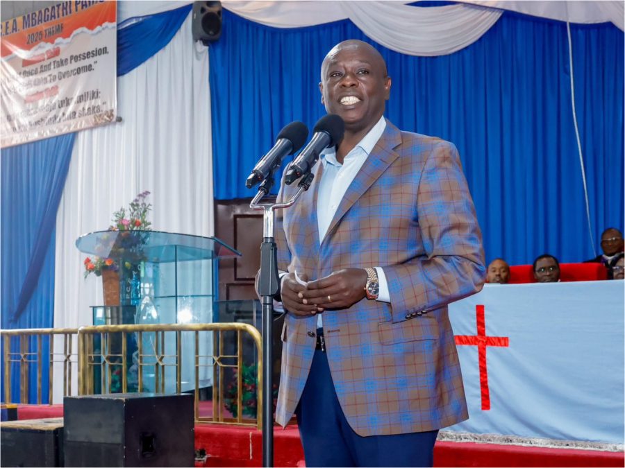 Former Deputy President Rigathi Gachagua speaking during a church service at PCEA Ongata Rongai, Kajiado County, on Sunday, August 31, 2025.PHOTO/https://www.facebook.com/share/1FSBYc4vMS/