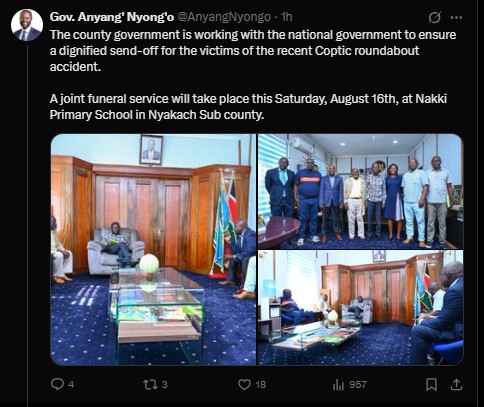 Part of the statement from Kisumu Governor Anyang Nyong'o shared on Monday August 11, 2025. PHOTO/ Screengrab by K24 Digital/@AnyangNyongo/X