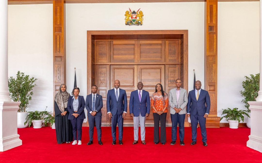 President William Ruto, AfCFTA Secretary-General Wamkele Mene with other leaders at State House. PHOTO/@WilliamsRuto/X