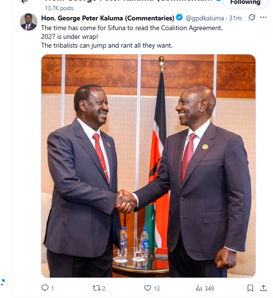 George Kaluma's X post. PHOTO/Screengrab by K24 Digital