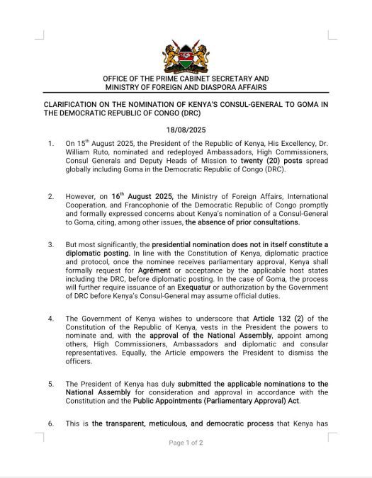 Mudavadi's statement. PHOTO/https://www.facebook.com/PrimeCabinetSecretary
