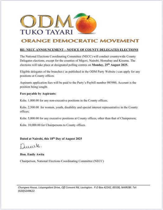 A statement released by the ODM Party. PHOTO/@TheODMparty/X