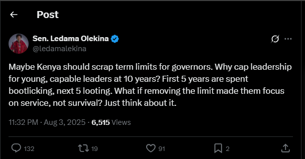 A post shared by Ledama Olekina on his X account. PHOTO/Screengrab by K24 Digital from @ledamaolekina