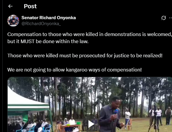 A post shared by Richard Onyonka on his X account. PHOTO/Screengrab by K24 Digital from @RichardOnyonka