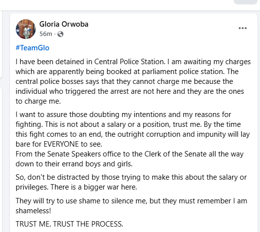 A post shared by Gloria Orwoba on Wednesday, August 27, 2025, on her Facebook page. PHOTO/Screengrab by K24 Digital from https://www.facebook.com/GloriaOrwoba