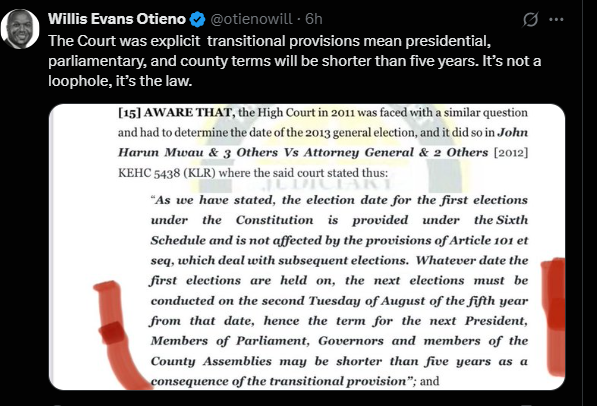 A post shared by Willis Otieno on X. PHOTO/Screengrab by K24 Digital from @otienowill