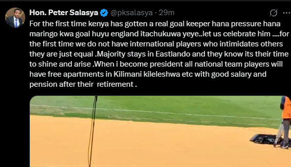 A post shared by Peter Salasya on his X account. PHOTO/Screengrab by K24 Digital from @pksalasya