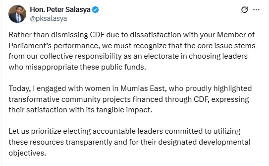 MP Peter Salasya’s statement on August 20, 2025. PHOTO/ A screengrab by K24 Digital of posts by @pksalasya