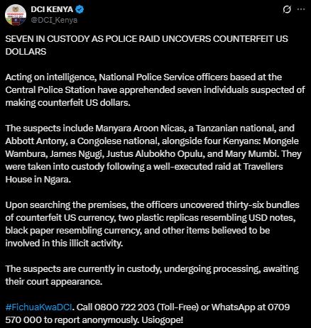 NPS statement on Ngara crackdown operation. PHOTO/A screengrab by K24 Digital from @NPSOfficial_KE/X