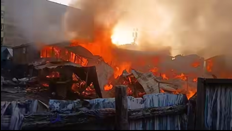 A house burning after fire broke out in Embakasi on Tuesday, August 26, 2025. PHOTO/Screengrab by K24 Digital of Facebook video by @thikatowntoday