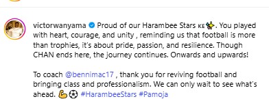 Victor Wanyama's message to Harambee Stars. PHOTO/screengrab by K24 Digital/@victorwanyama/Instagram
