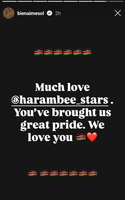 Bien's message to Harambee Stars. PHOTO/PHOTO/@bienaimesol/Instagram