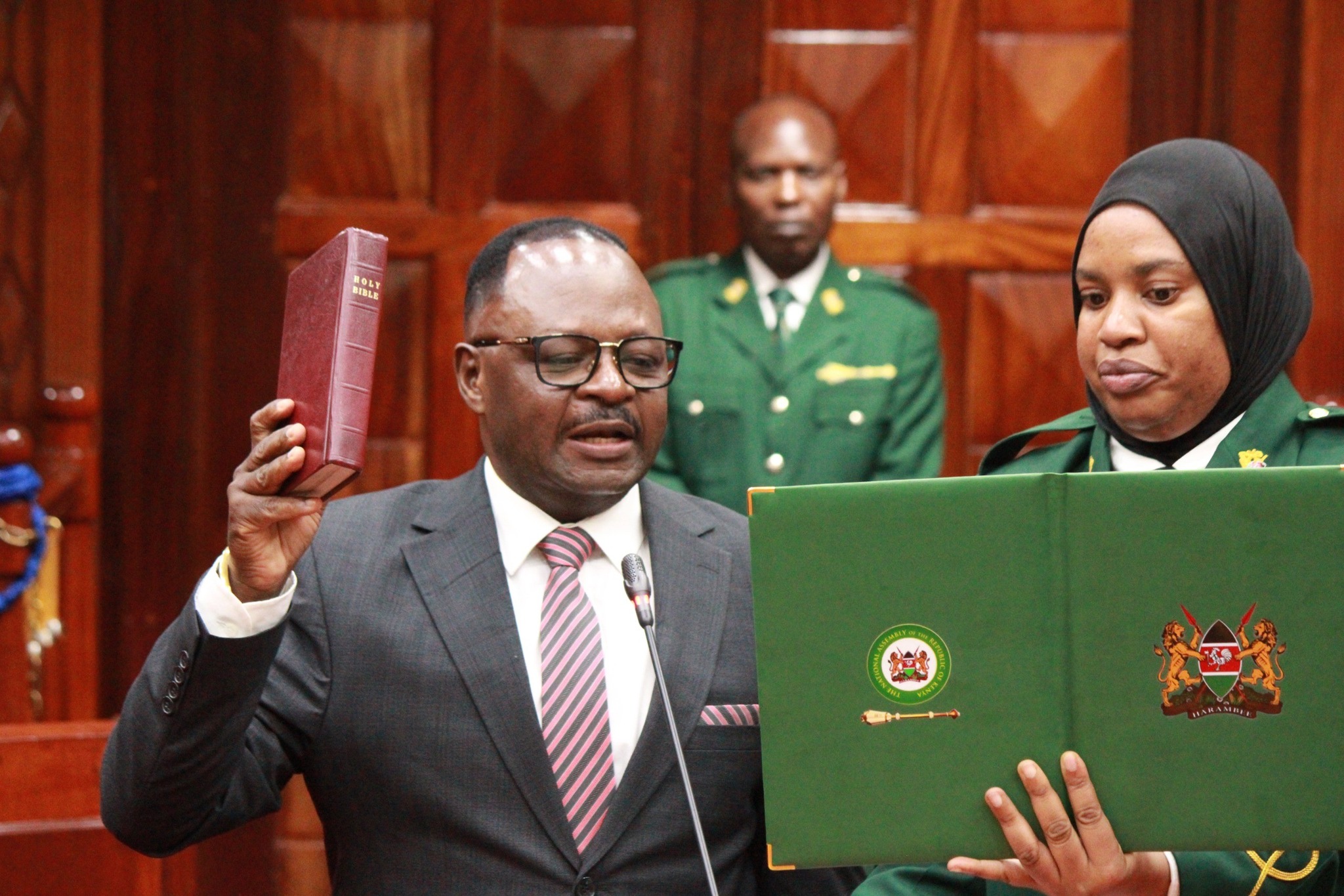 IEBC Commisioner Dr. Alutalala Mukhwana being sworn in the National Assembly on May 31, 2025. PHOTO/https://www.facebook.com/ParliamentKE