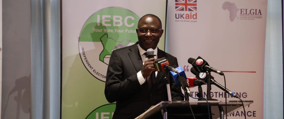 IEBC chairman Erastus Ethekon Edung during a media presser. PHOTO/K24 Digital