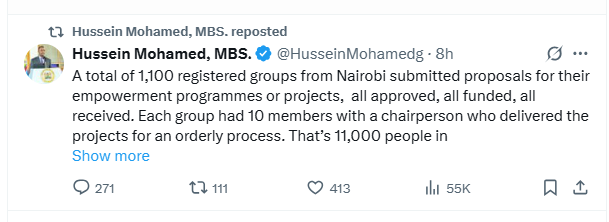 Hussein Mohamed post on State House empowerment. PHOTO/Screengrab by K24 Digital.