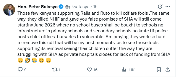 MP Peter Salasya’s statement on August 19, 2025. PHOTO/ A screengrab by K24 Digital of posts by @pksalasya
