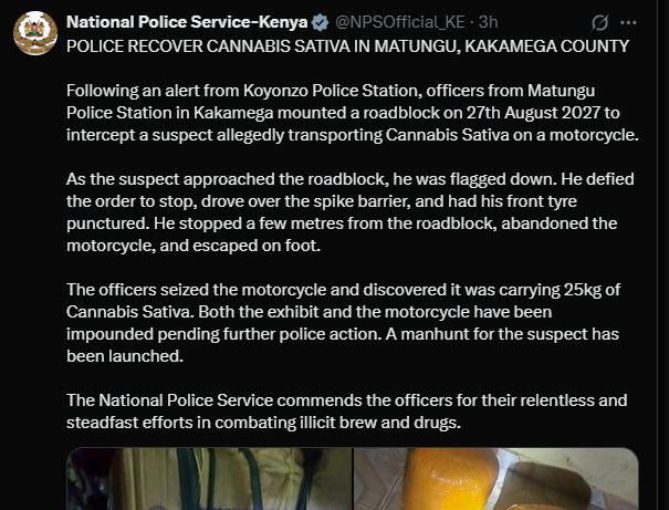 A post shared by NPS on X. PHOTO/Screengrab by K24 Digital from @NPSOfficial_KE

