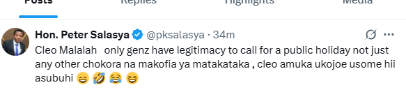 Mumias East Peter Salasya post mocking Cleophas Malala. PHOTO/Screengrab by K24 Digital.