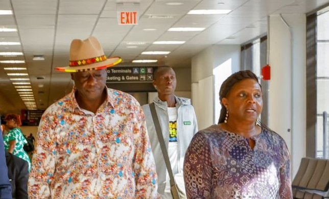 DCP leader Rigathi Gachagua and his spouse Pastor Dorcas walk into an airport in the USA. PHOTO/@_DCPTV/X