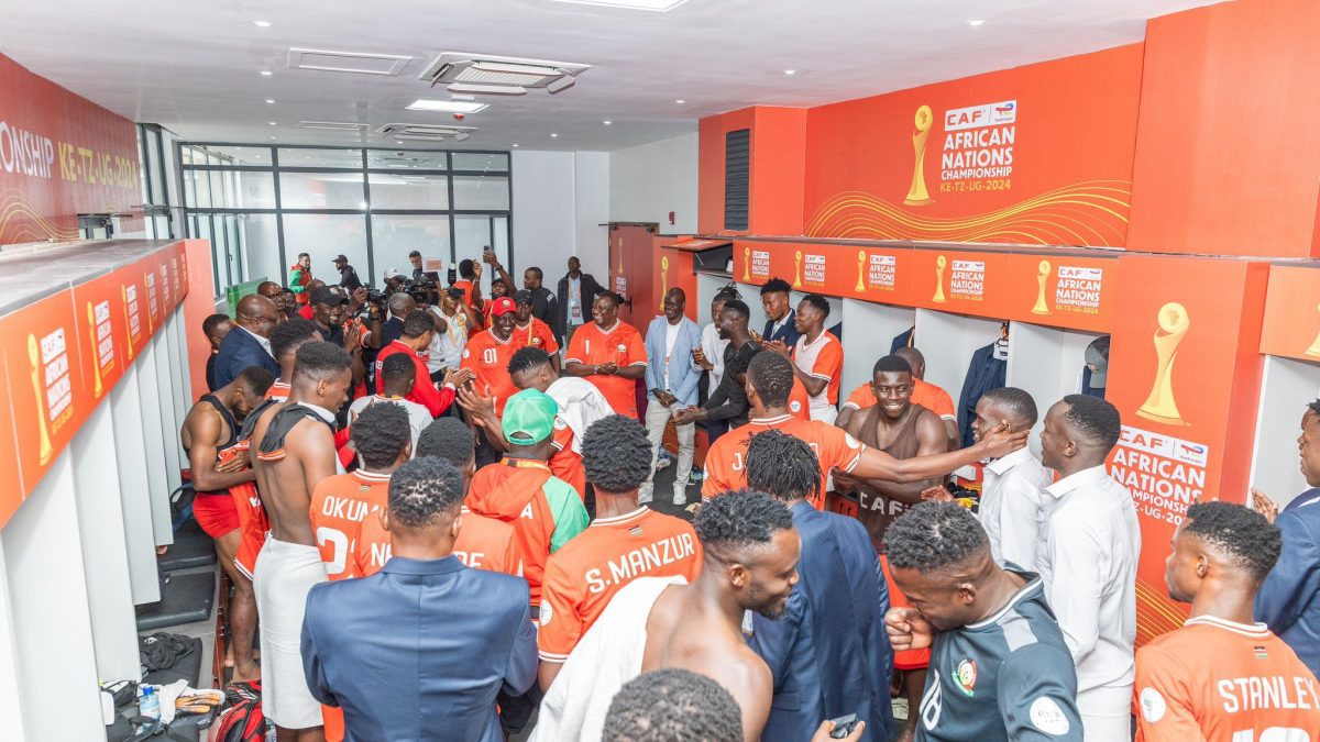 Ruto celebrates with Harambee Stars after win over DR Congo
