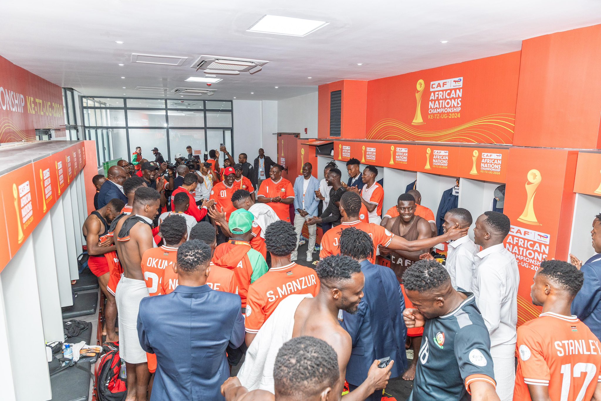 Ruto celebrates with Harambee Stars after win over DR Congo
