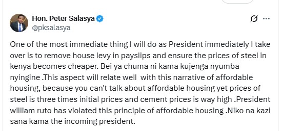 Salasya vows to scrap housing levy if elected president