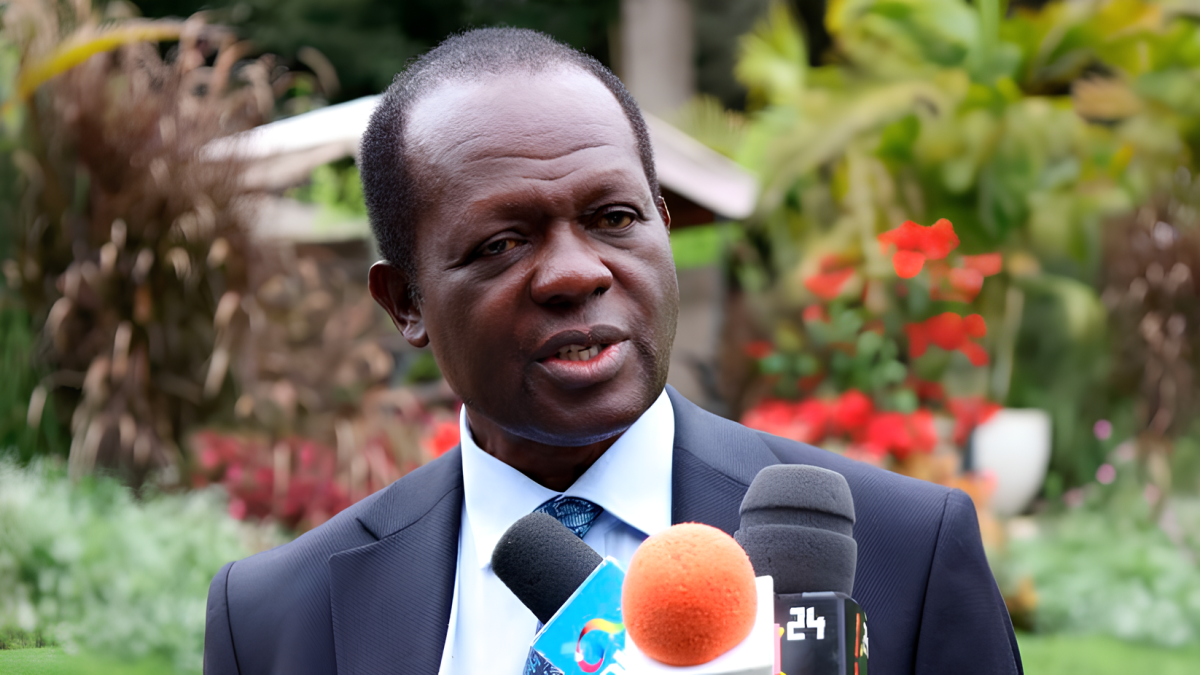 Former Cabinet Secretary Raphael Tuju addressing journalists at Entim Sidai Sanctuary in Karen, Nairobi on May 2, 2024. PHOTO/Screengrab by K24 Digital.